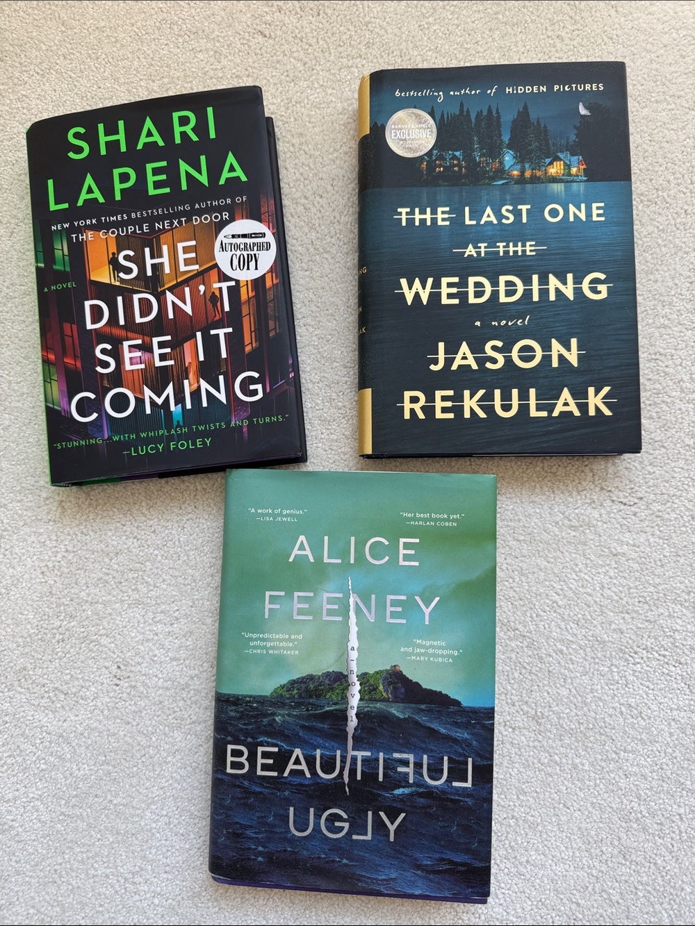 3 Hardcover Novels by Shari Lapena, Jason Rekulak and Alice Feeney